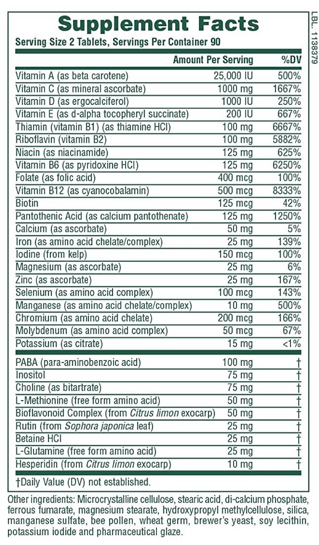 Nature’s Plus Dyno Vites Sustived Libere Tabletas vegetarianas