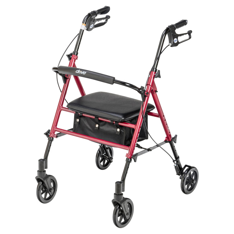 Drive Medical Adjustable Height Rollator Rolling Walker with 6" Wheels, Red