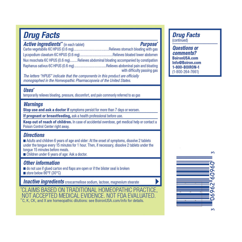 Boiron Gasalia, medicina homeopática para alivio del gas, hinchazón, presión, dolor, incomodidad, 60 tabletas