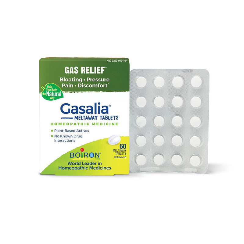 Boiron Gasalia, medicina homeopática para alivio del gas, hinchazón, presión, dolor, incomodidad, 60 tabletas