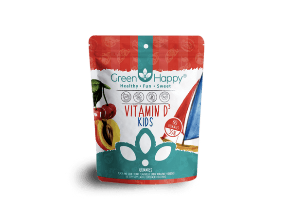 Gomitas de niños de vitamina D3 verde y feliz