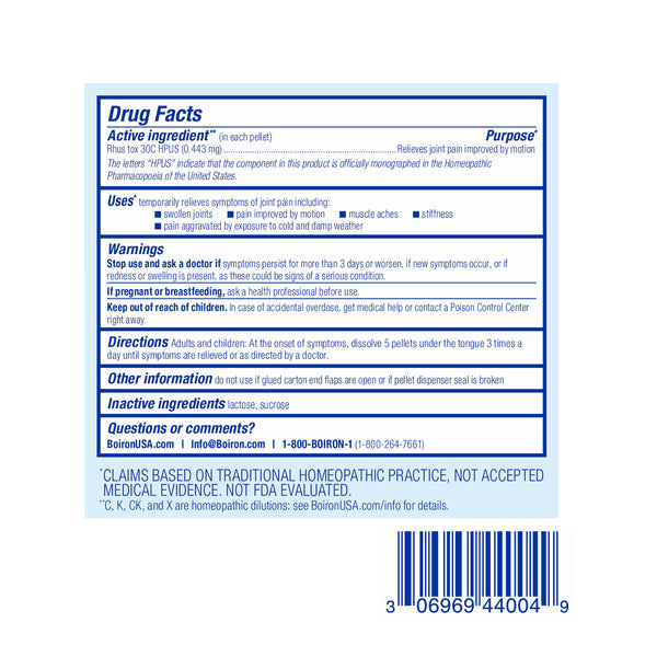 Boiron Rhus Tox 30C Bonus Pack, Homeopathic Medicine for Joint Pain Relief, Painful Joints, Stiffness, Weather-Related Aches, 3 x 80 Pellets