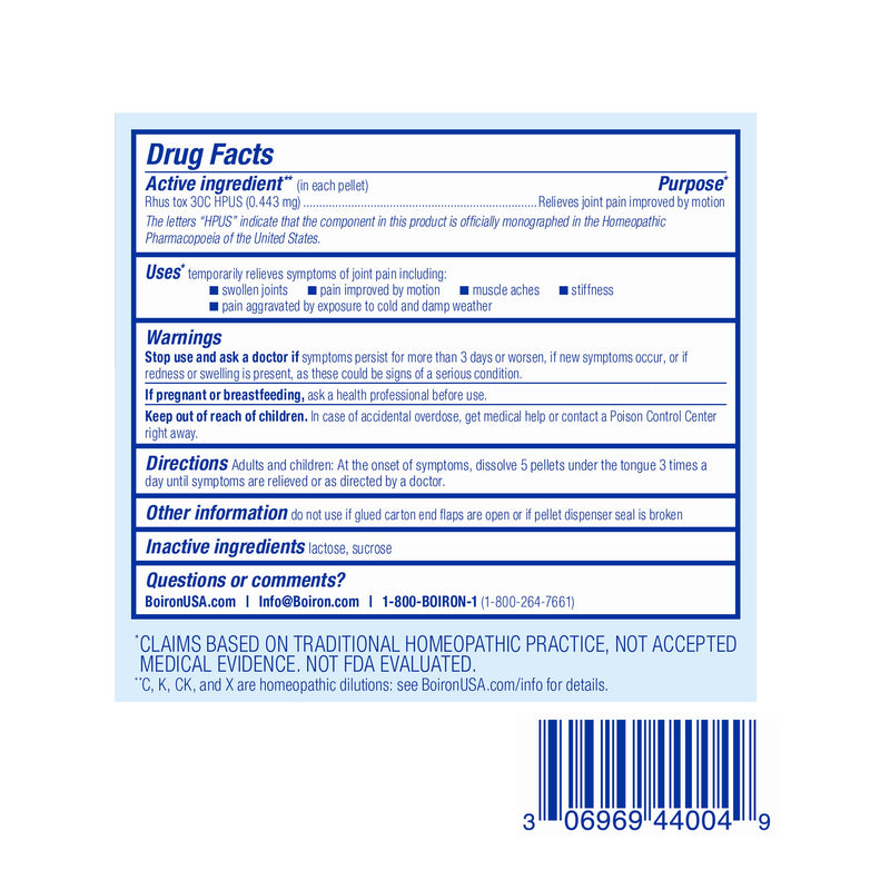 Boiron Rhus Tox 30C Bonus Pack, Homeopathic Medicine for Joint Pain Relief, Painful Joints, Stiffness, Weather-Related Aches, 3 x 80 Pellets