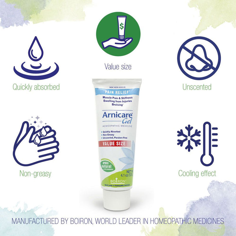 Boiron Arnicare, Homeopathic Medicine for Pain Relief, Muscle Pain & Stiffness, Swelling from Injuries, Bruising, 4.2 oz Gel