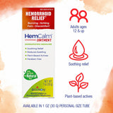 Boiron Hemcalm, medicina homeopática para alivio de hemorroides, ardor, picazón, dolor, incomodidad, ungüento de 1 oz