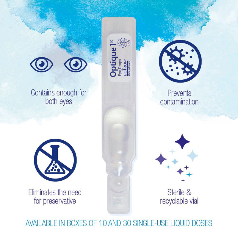 Boiron Optique 1 Eye Drops Eye Irritation Relief, Dry Eyes, Allergy Symptoms, Itchy, Red, Burning Eyes, Computer Eye Strain, 10 Single Liquid Doses