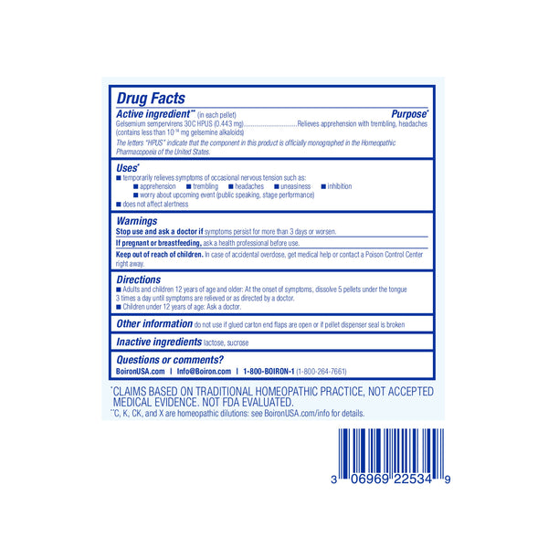 Boiron Gelsemium 30C Bonus Pack, Homeopathic Medicine for Nervous Stress Relief, Nervousness, Apprehension, Stage Fright, 3 x 80 Pellets