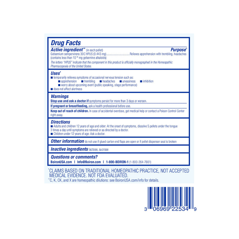 Boiron Gelsemium 30C Bonus Pack, Homeopathic Medicine for Nervous Stress Relief, Nervousness, Apprehension, Stage Fright, 3 x 80 Pellets