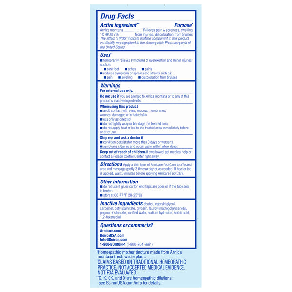 Boiron Arnicare FootCare, Homeopathic Medicine for Foot Pain Relief, Muscle Pain & Stiffness, Swelling from Injuries, Bruising, 4.2 oz Cream