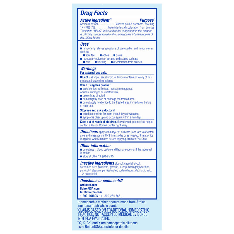 Boiron Arnicare FootCare, Homeopathic Medicine for Foot Pain Relief, Muscle Pain & Stiffness, Swelling from Injuries, Bruising, 4.2 oz Cream