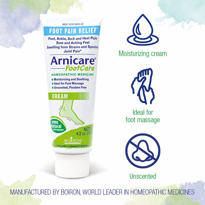 Boiron Arnicare FootCare, Homeopathic Medicine for Foot Pain Relief, Muscle Pain & Stiffness, Swelling from Injuries, Bruising, 4.2 oz Cream