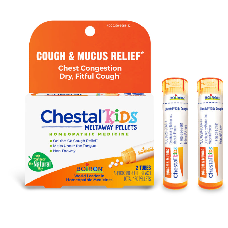 Boiron Chestal Kids, Medicina homeopática para alivio de tos y mucos, congestión en el pecho, tos seca, fitful, 2 x 80 gránulos