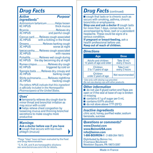 Boiron Chestal Honey, Homeopathic Medicine for Cough & Chest Congestion, Multi-Symptom Formula for Dry & Productive Cough, 6.7 fl oz