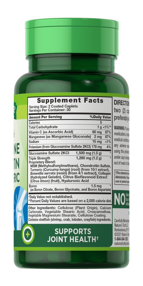 Nature's Truth Glucosamine condroitina MSM Complejo de cúrcuma 60 Caplets