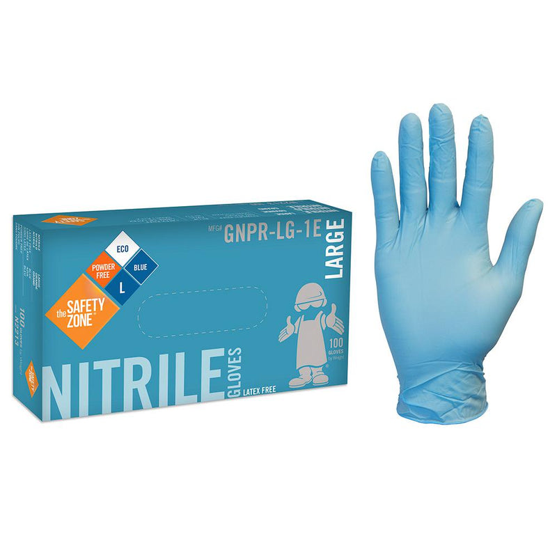 The Safety Zone Blue Nitrile Gloves, Powder FREE, Size L, 100 gloves