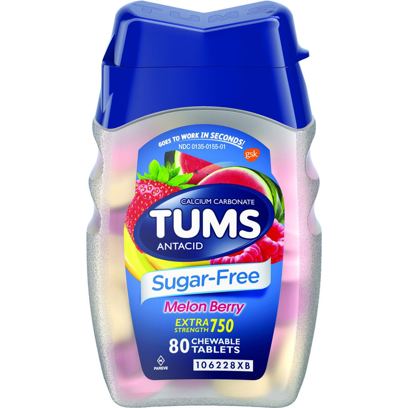 Tums Tabletas de masticables antiácidos sin azúcar para alivio de acidez estomacal, resistencia adicional 80 tabletas