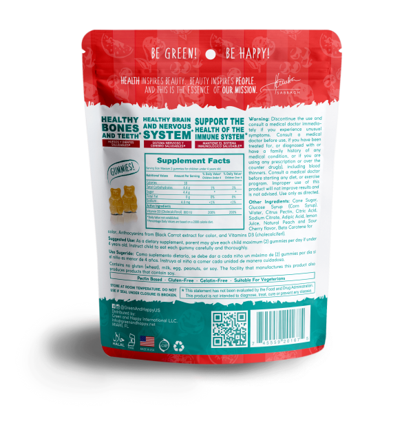 Gomitas de niños de vitamina D3 verde y feliz