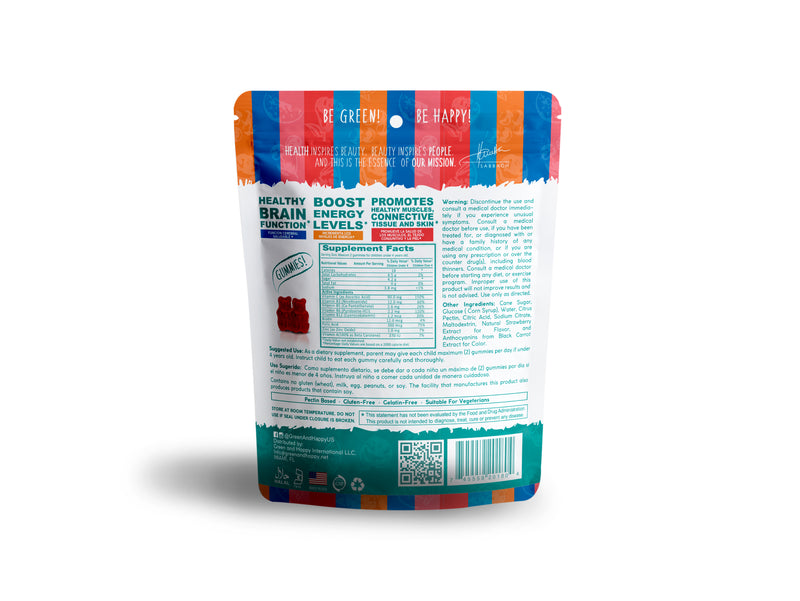 Gomitas de niños multivitamínicos verdes y felices