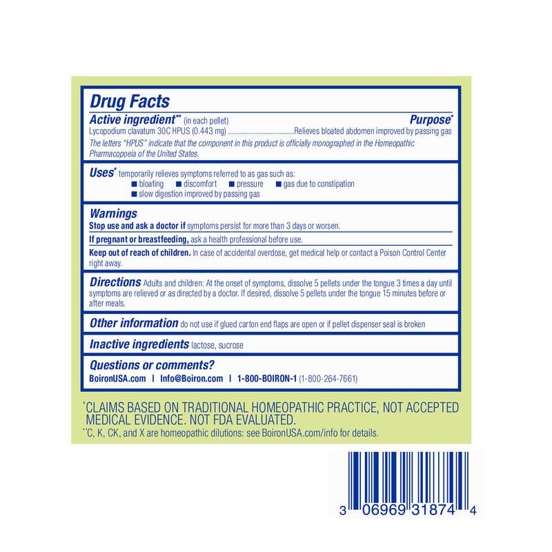 Boiron Lycopodium Clavatum 30C Bonus Pack, Homeopathic Medicine for Bloating & Gas Relief, Discomfort, Pressure, Gas Due to Constipation, 3x 80 Pellets