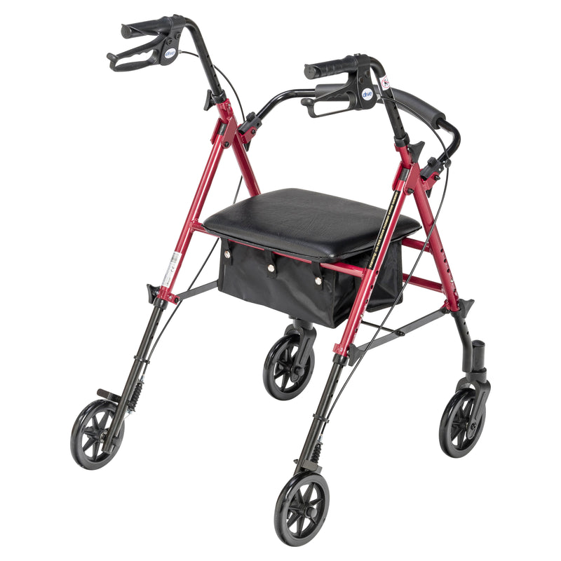Drive Medical Adjustable Height Rollator Rolling Walker with 6" Wheels, Red